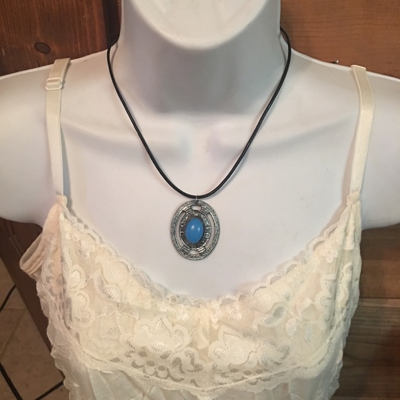 🆕Blue & silver pendant leather & bling hoops NWT - Picture 2 of 8